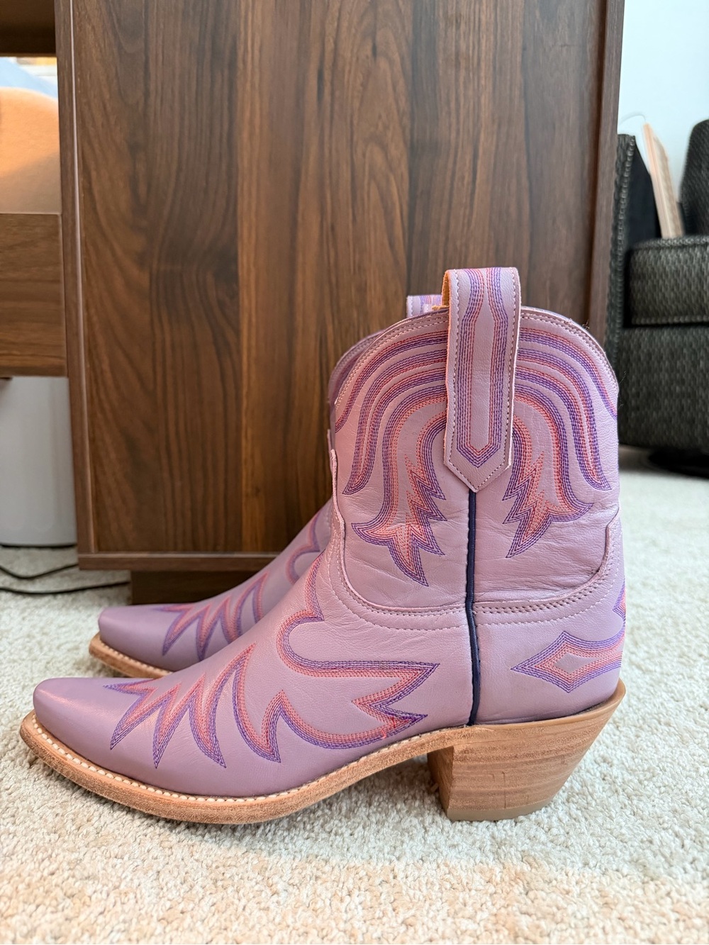Lucchese Lilac Embroidered Western Ankle Boots - Women's